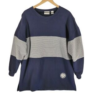 Vintage 90s Preview Intl Womens Sweatshirt L Navy Striped Sailor Nautical